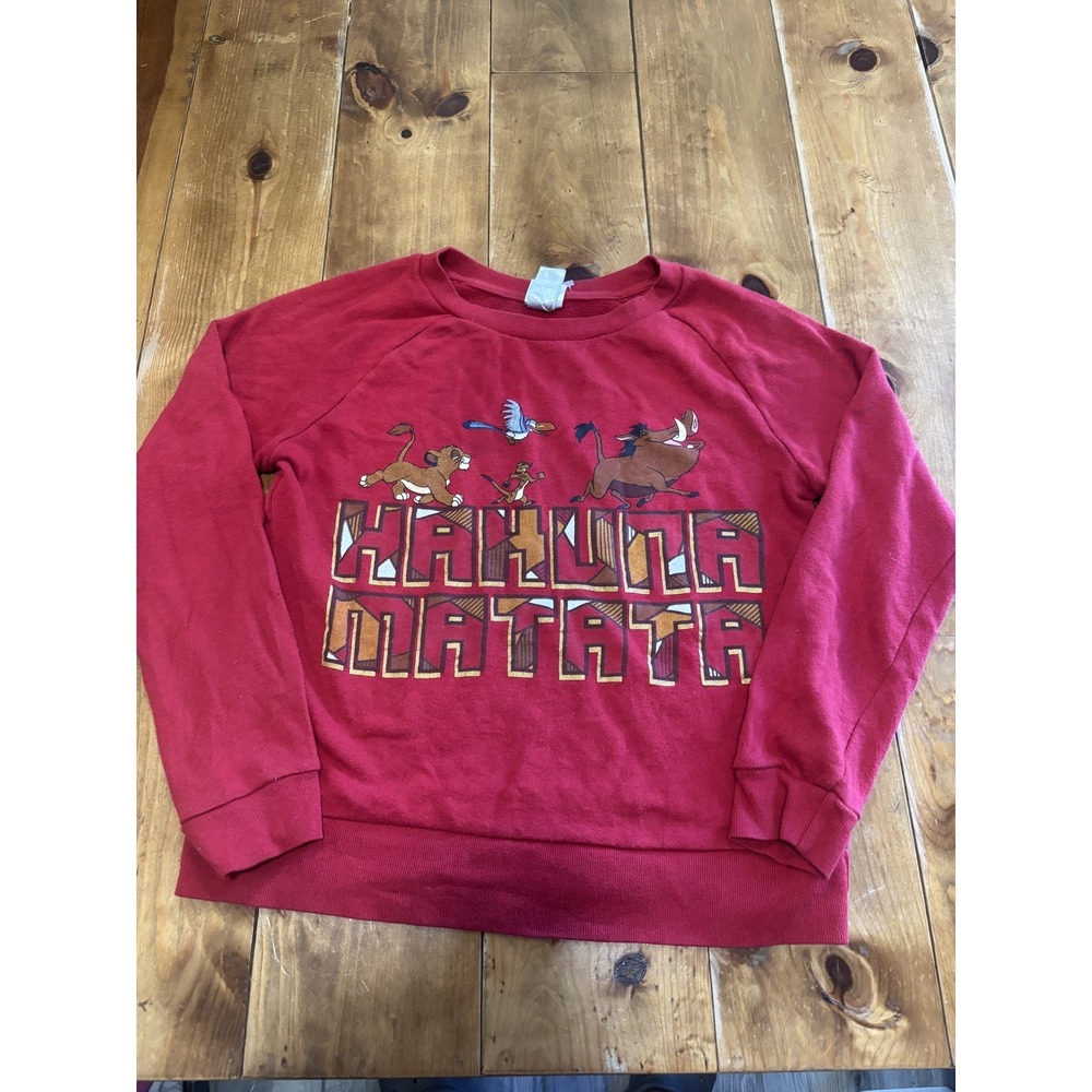 Disney The‎ Lion King Hakuna Matata Kids Unisex Red Crewneck Sweatshirt Size L